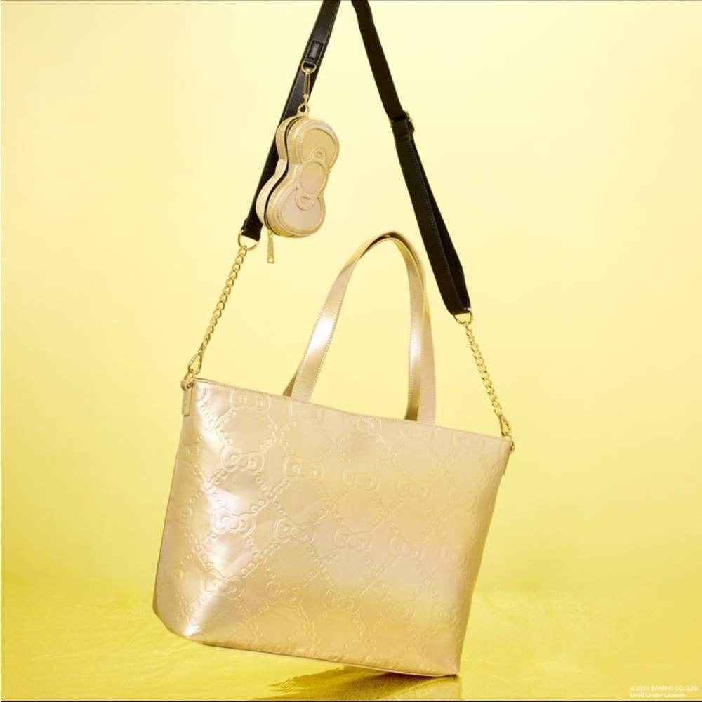 Sanrio Hello Kitty 50th Anniversary Metallic Gold Tote Crossbody Bag & Coin Bag​ - Picture 2 of 6